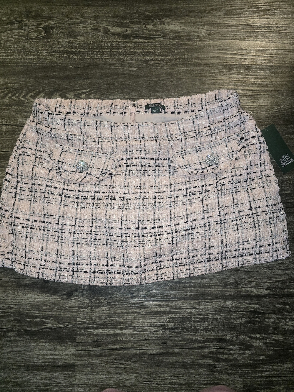 Wild Fable tweed mini skort with rhinestone buttons M